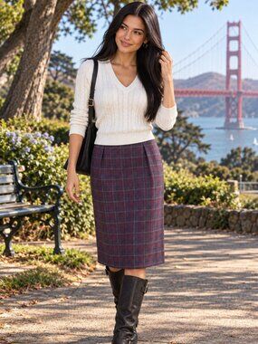 Pendleton Plum Purple Plaid Wool Straight Midi Skirt - L - EUC